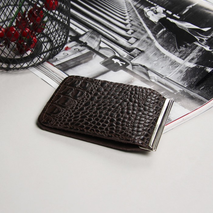 Зажим для купюр, крокодил, цвет коричневый