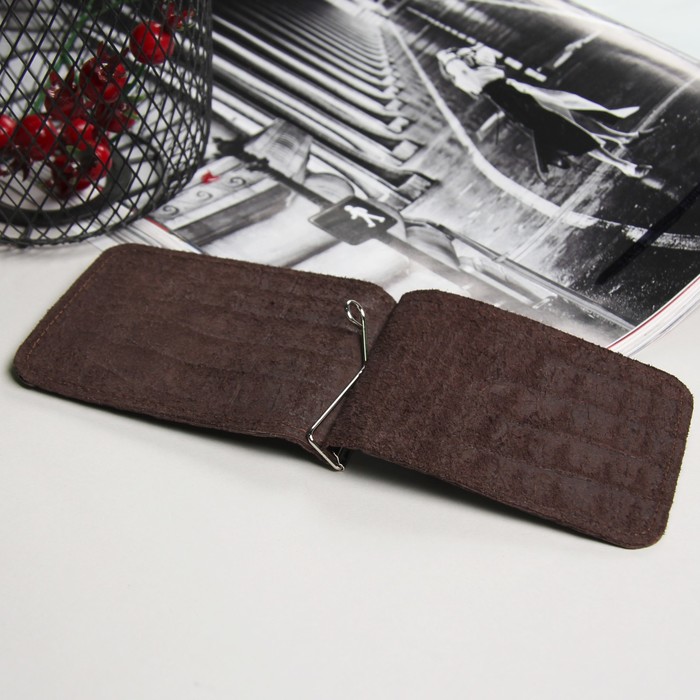 Зажим для купюр, крокодил, цвет коричневый