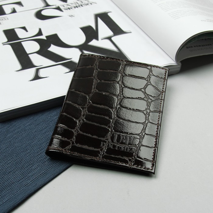 Обложка для автодокументов, 5 отд для карт, 2 отдела для sim-карт, скат, цвет коричневый