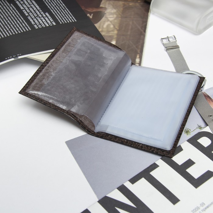 Обложка для автодокументов 12к-93, 5 карманов для карт, коричневый крокодил