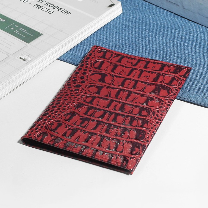 Обложка для автодокументов, 5 карманов для карт, кайман, цвет бордовый