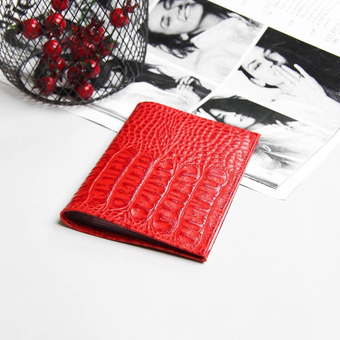 Обложка для автодокументов, 5 отд для карт, 2 отдела для sim-карт, цвет красный