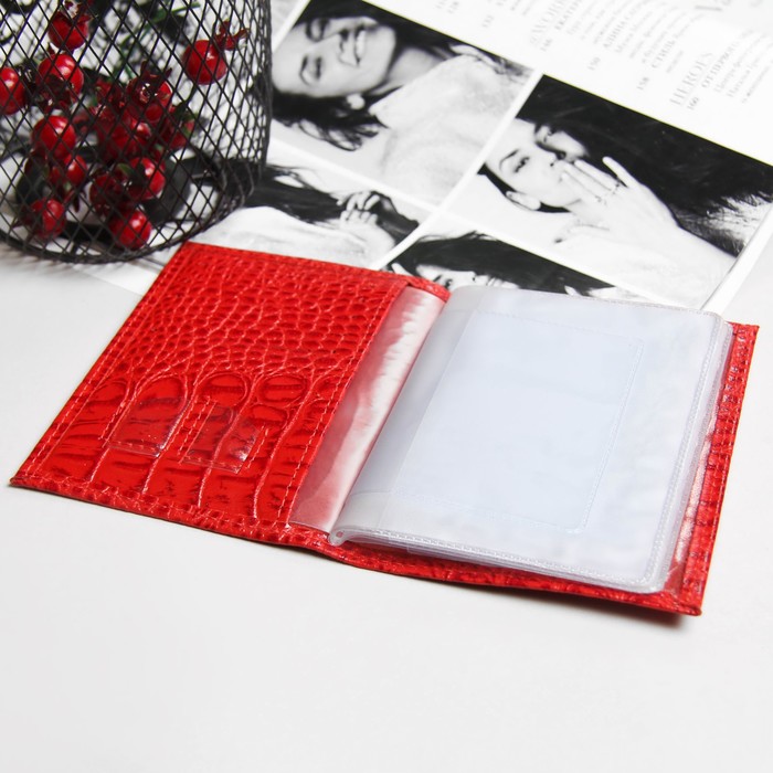 Обложка для автодокументов, 5 отд для карт, 2 отдела для sim-карт, цвет красный