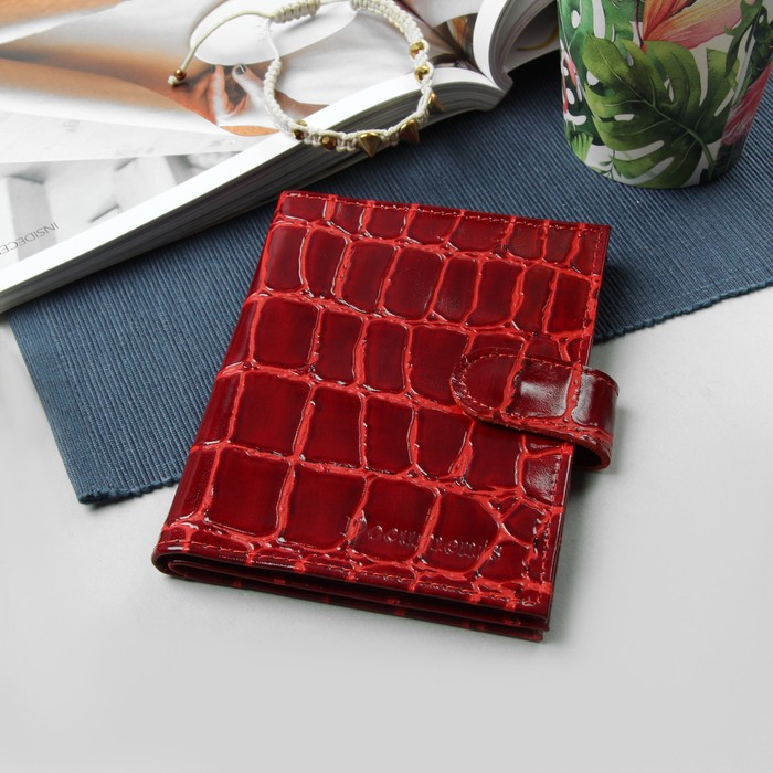 Обложка для автодокументов и паспорта, скат, цвет красный