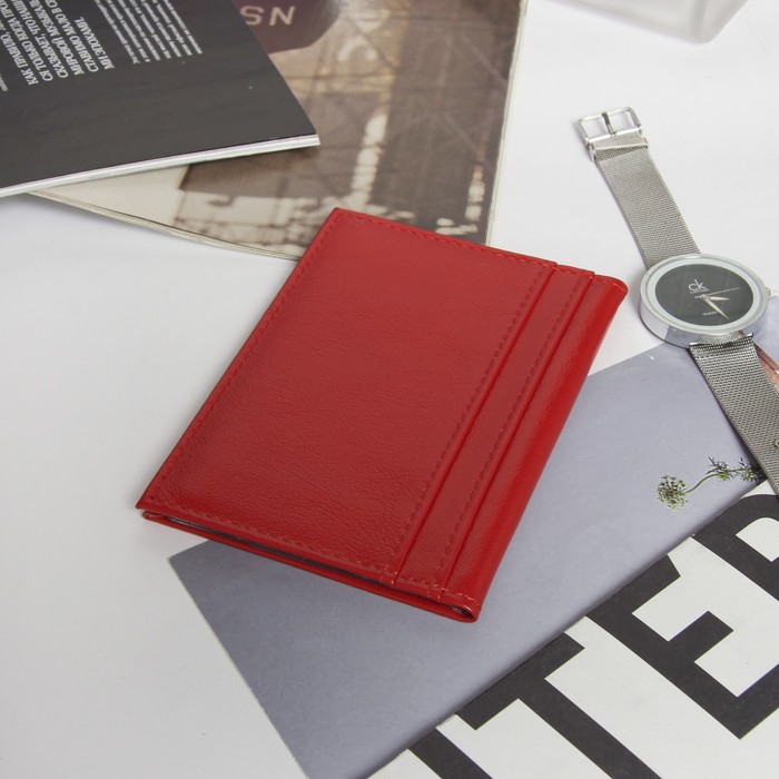 Обложка для автодокументов, отдел для паспорта, игуана, цвет алый матовый