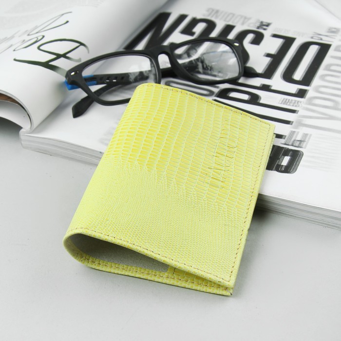 Обложка для паспорта, 5 карманов для карт, игуана, цвет жёлтый