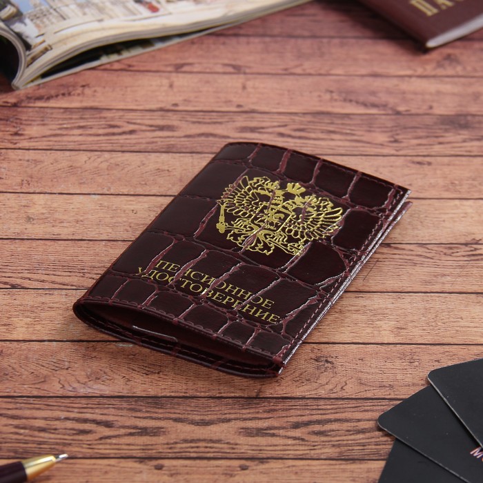 Обложка для пенсионного удостоверения, скат, цвет бордовый