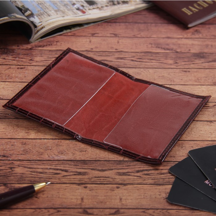 Обложка для пенсионного удостоверения, скат, цвет бордовый