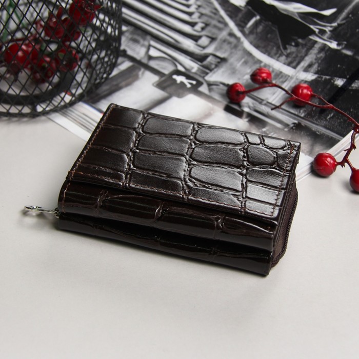 Кошелёк женский, 2 отдела на молнии, 2 отдела, для карт, скат, цвет коричневый