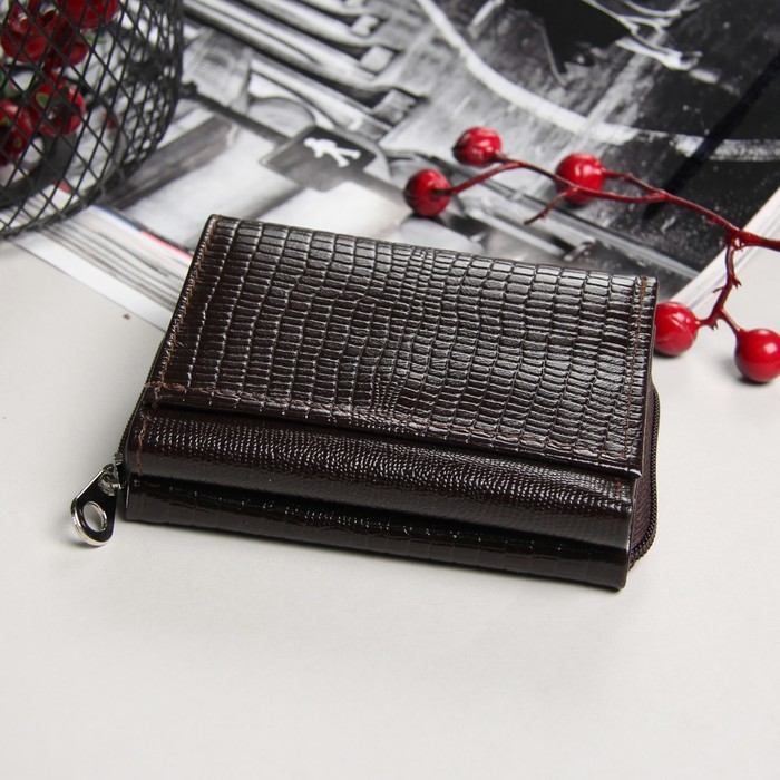 Кошелёк женский, 2 отдела на молнии, 2 отдела, для карт, игуана, цвет коричневый