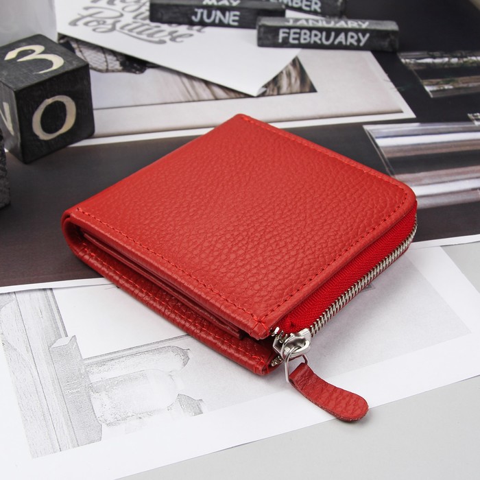 Кошелёк женский, 2 отдела, для карт, для монет, флотер, цвет красный