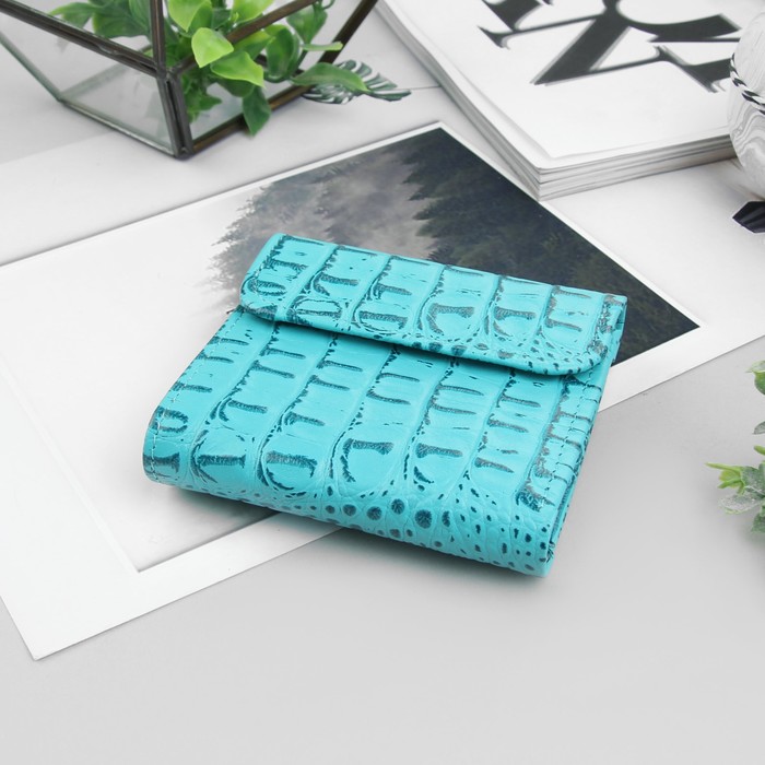 Кошелёк женский, 2 отдела, для карт, крокодил, цвет бирюзовый