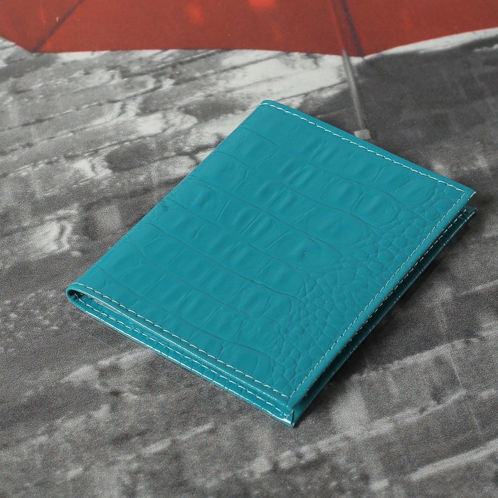 Обложка для автодокументов, кайман, цвет бирюзовый