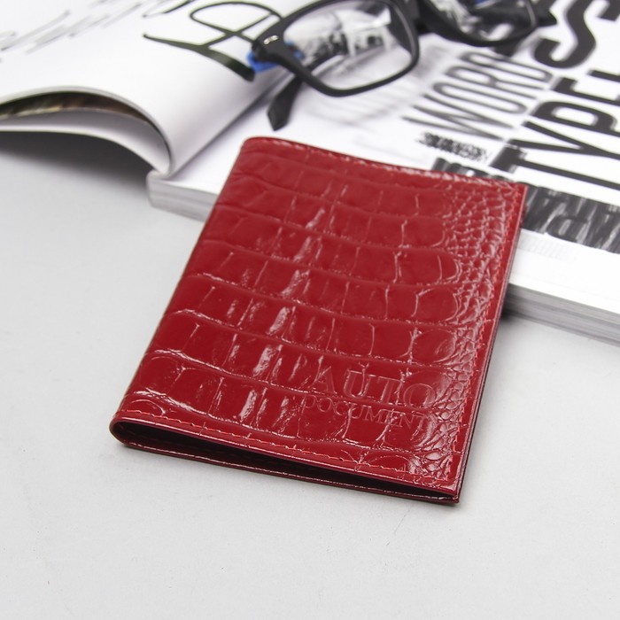 Обложка для автодокументов, кайман, цвет красный