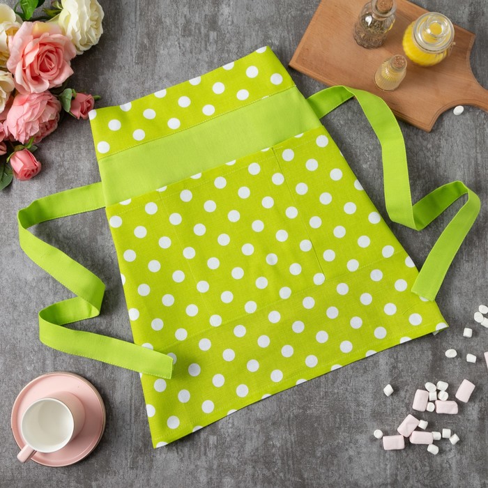 Фартук "Этель" Зелёное яблоко укороченный, 100% хл, рогожка, 165 г/м2