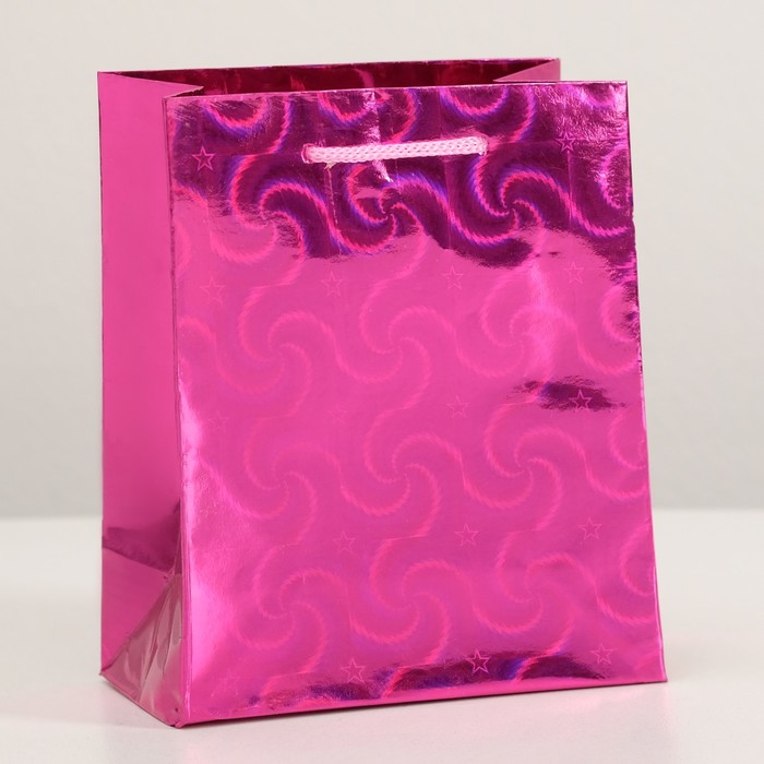 Пакет голографический "Сердечки", 15 х 12 х 6 см