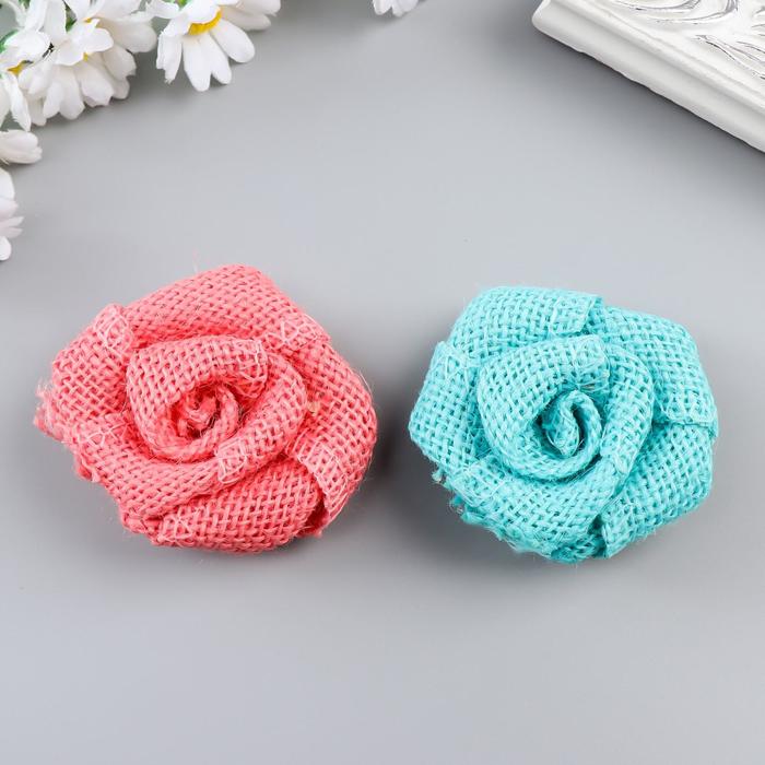 Декор для творчества лён "Цветная роза" (набор 2 шт) 6х6 см