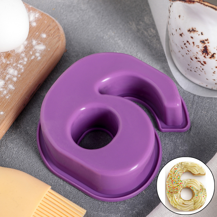 Форма для выпечки "Малая цифра шесть" 9х6,6х2,5 см, цвета МИКС