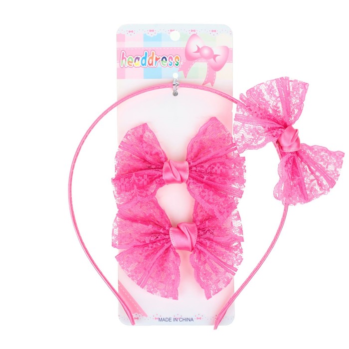 Набор для волос "Кружева" (1 ободок, 2 зажима), розовый