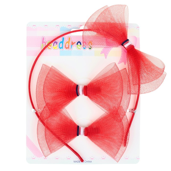 Набор для волос "Вуаль" (1 ободок, 2 зажима), красный