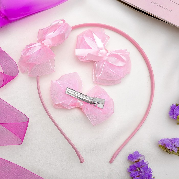 Набор для волос "Нежные ленточки" (1 ободок, 2 зажима), розовый