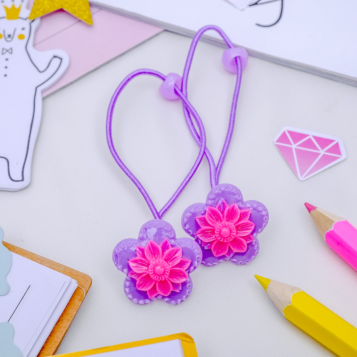 Резинка для волос "Обводка" (цена за пару) цветок микс