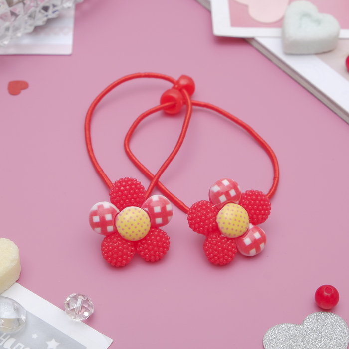 Резинка для волос " Клеточка " (цена за пару) ромашка микс