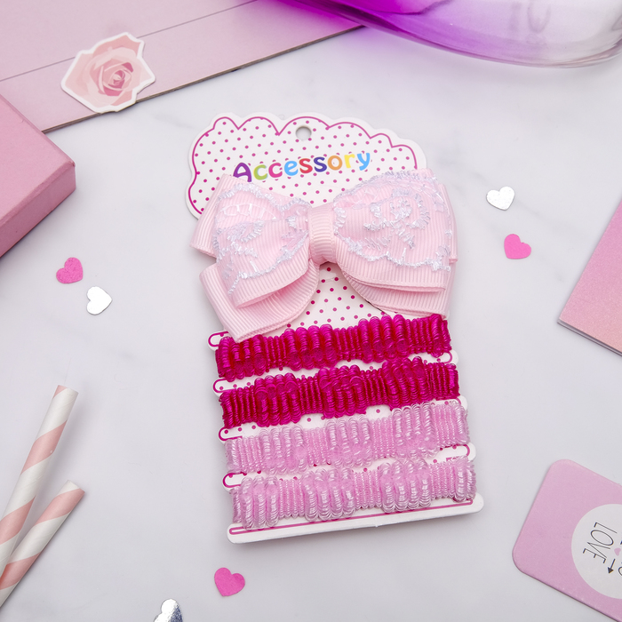 Набор для волос "Малютка" розовый (4 резинки, 1 зажим)