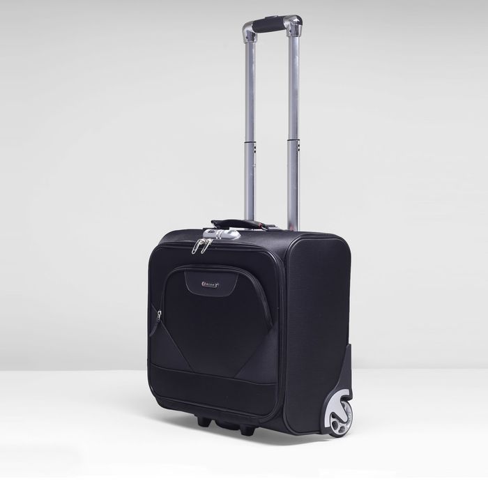 Чемодан-мини на молнии 16", 1 отдел, наружный карман, 2 колеса, кодовый замок, цвет чёрный
