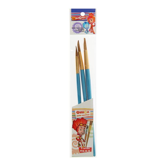 Набор кистей Коза 3 штуки "Фиксики-Файер" (№8, 10, 12) упаковка с европодвесом