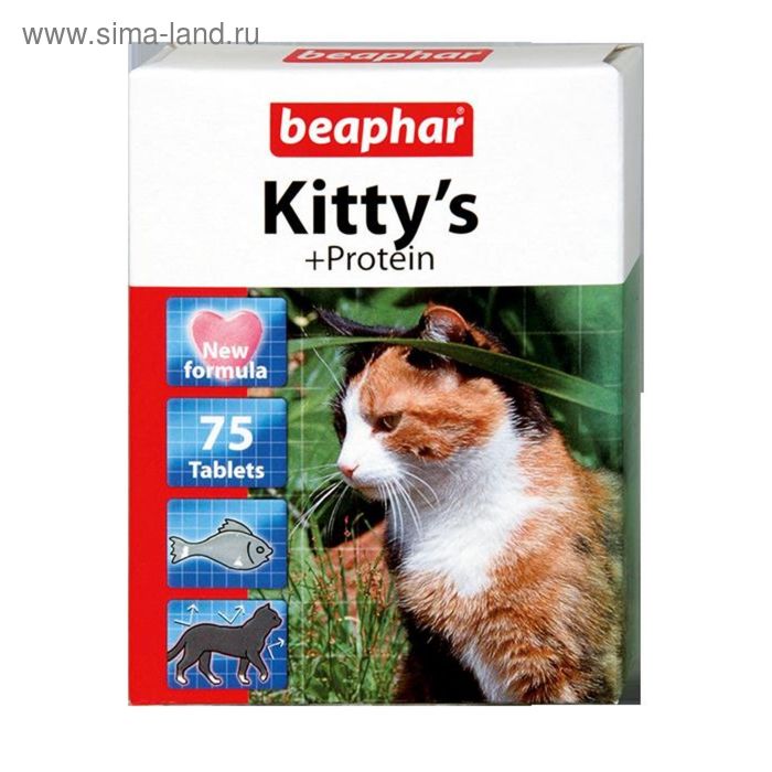 фото Витамины beaphar "kitty's" для кошек, протеин, 75 шт