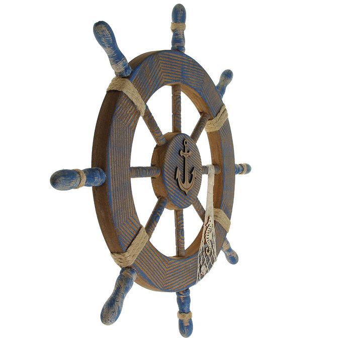 Декор интерьерный «Штурвал» на стену, коричнево-синий, 62 х 62 х 5 см