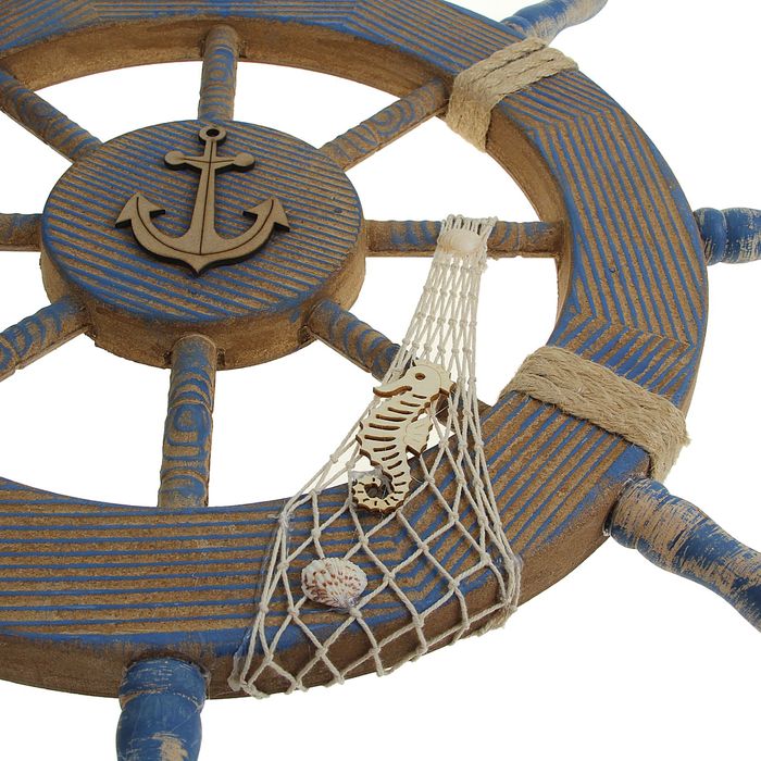Декор интерьерный «Штурвал» на стену, коричнево-синий, 62 х 62 х 5 см