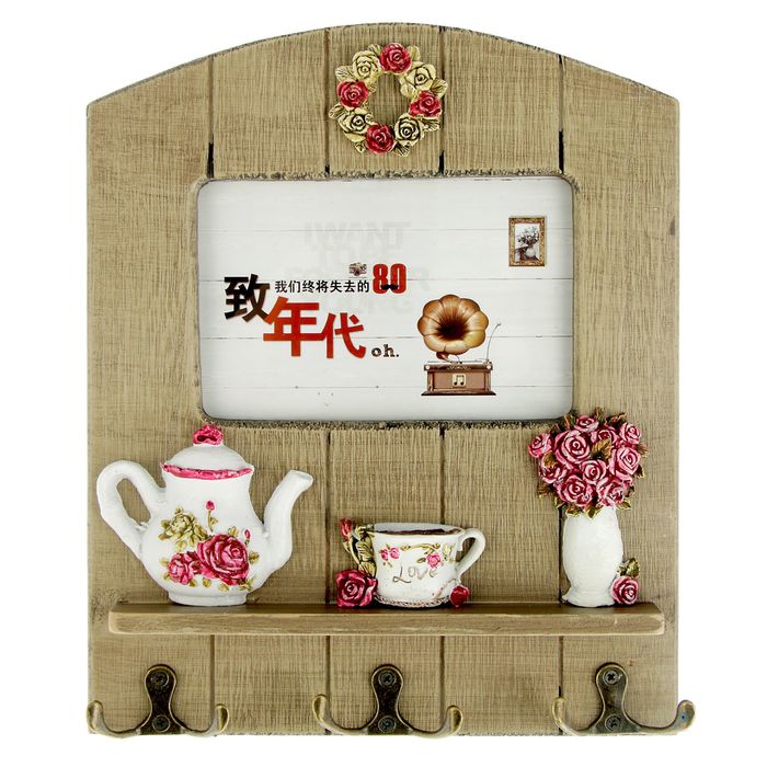 Крючки декоративные дерево "Сервиз с розами" 27х22 см