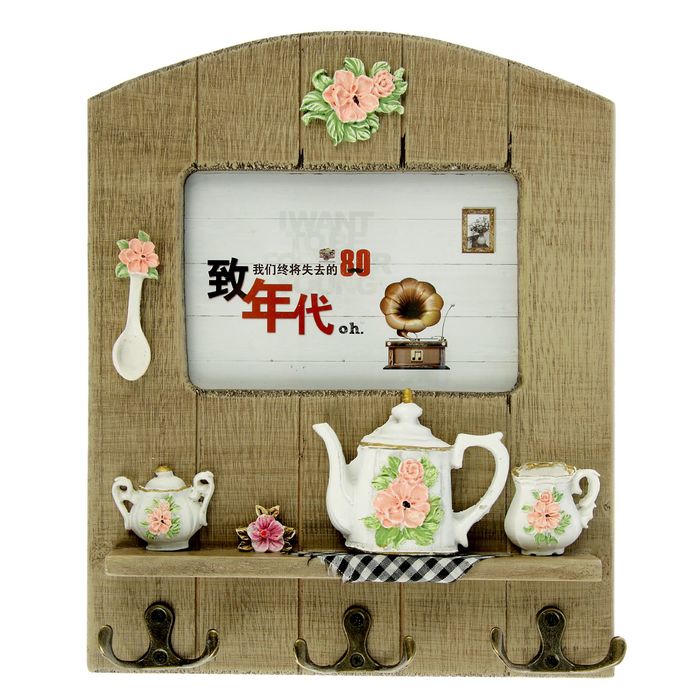 Крючки декоративные дерево "Цветочный сервиз" 27х22 см