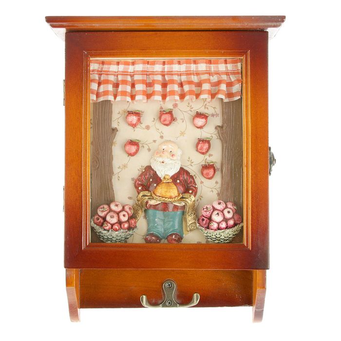 Ключница дерево "Домовёнок с яблоками" 29х22х8 см