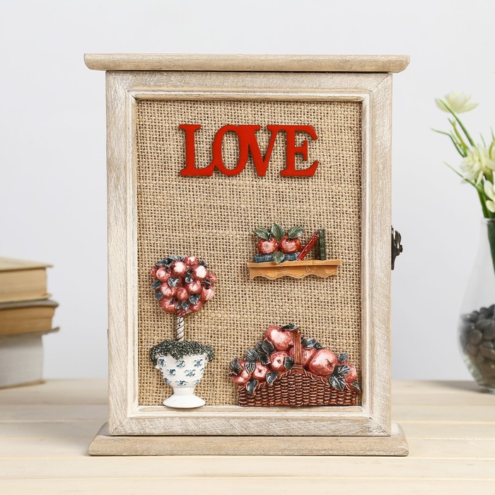 Ключница дерево 6 крючков "Яблочный сад" 26х21х6,5 см