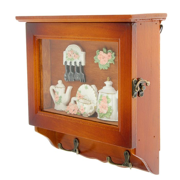 Ключница дерево "Цветочный сервиз" 24,5х26х8 см