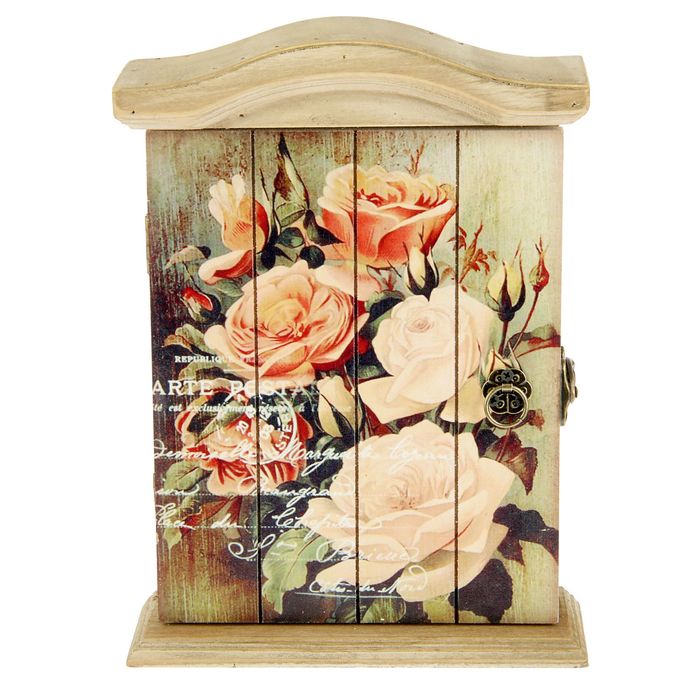 Ключница дерево 6 крючков "Королевские розы" 25,5х18,5х7 см