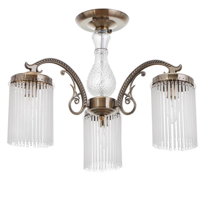 Люстра классика с хрусталем "Водопад" 3 лампы 60W E14 античная бронза 52х52х30 см