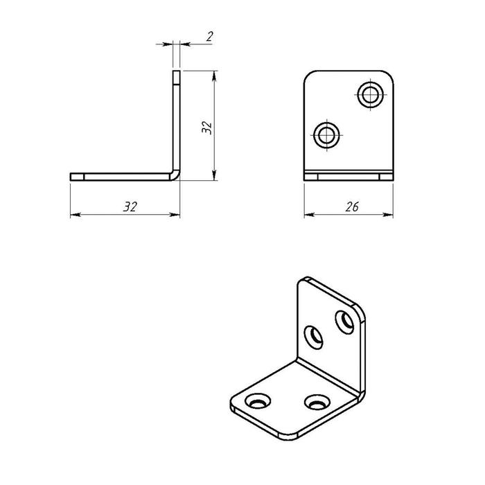 Уголок мебельный 32 х 32 х 26 х 2 мм, оцинкованный, крупная фасовка