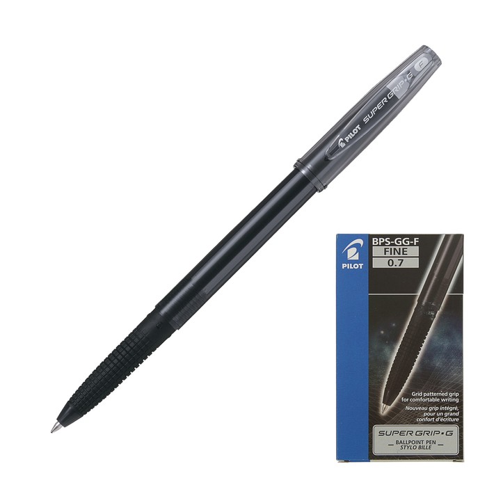 Ручка шариковая Pilot Super Grip G, узел 0.7мм, резиновый упор, стержень чёрный, BPS-GG-F (B)