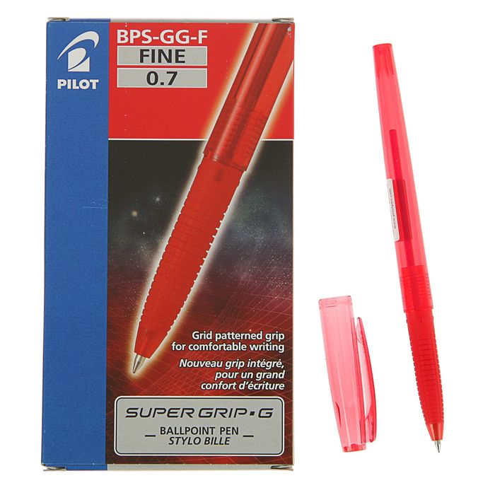 Ручка шариковая Pilot Super Grip G, узел 0.7мм, резиновый упор, стержень красный, BPS-GG-F ®