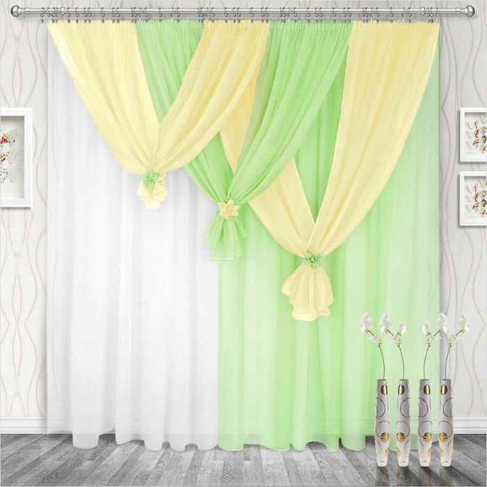 Комплект штор "Весна" правая, 250х280 см-2 шт., ламбрекен 750 см, салатовый