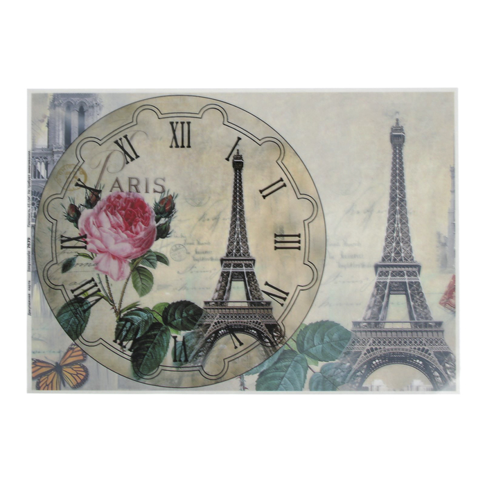 Декупажная карта "Циферблат - Париж" d=20,2 см плотность 45 г/м2, формат А4