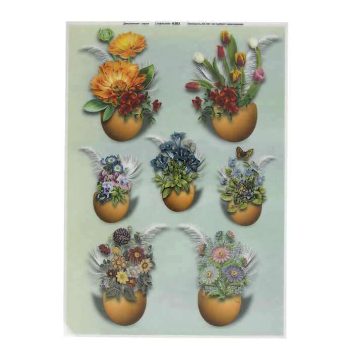 Декупажная карта "Пасхальные яички с цветами" плотность 45 г/м2, формат А4