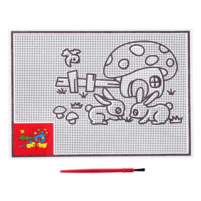 Раскраска водная "Дом-грибок с зайчиками" + кисть