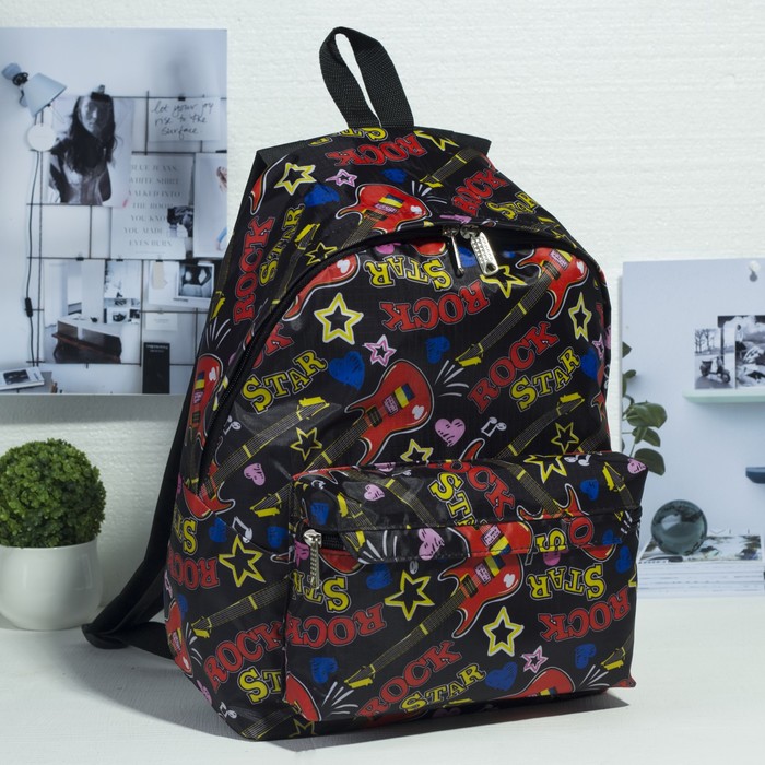 Рюкзак молодёжный на молнии, 1 отдел, наружный карман, цвет чёрный/разноцветный