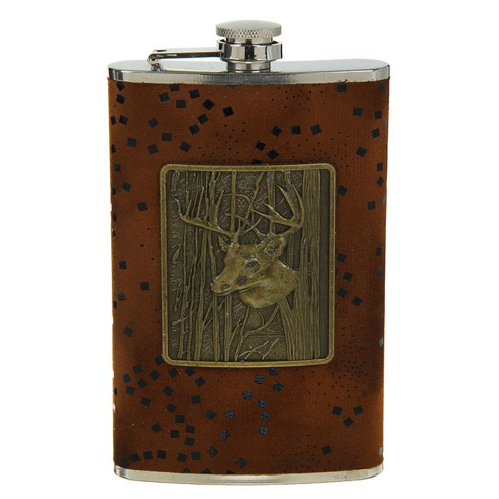 Фляжка с эмблемой "Олень", 300 мл, коричневая с чёрными крапинками