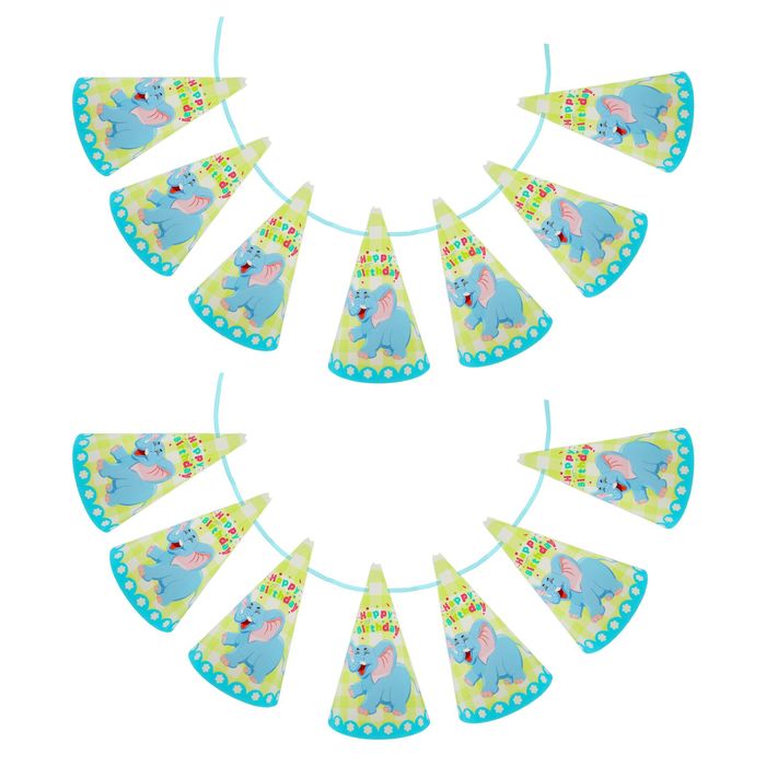 Гирлянда из колпаков "С Днем рождения" голубой слоник, 200 см